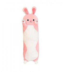 игрушка обнимашка розовый заяц, 75 см. - фото