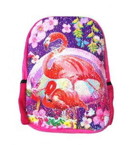 картинка - детский рюкзак с паетками Фламинго