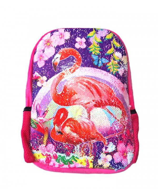 картинка - детский рюкзак с паетками Фламинго