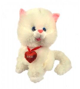 М'яка іграшка Пухнастий котик з серцем. Музика (24 см.)