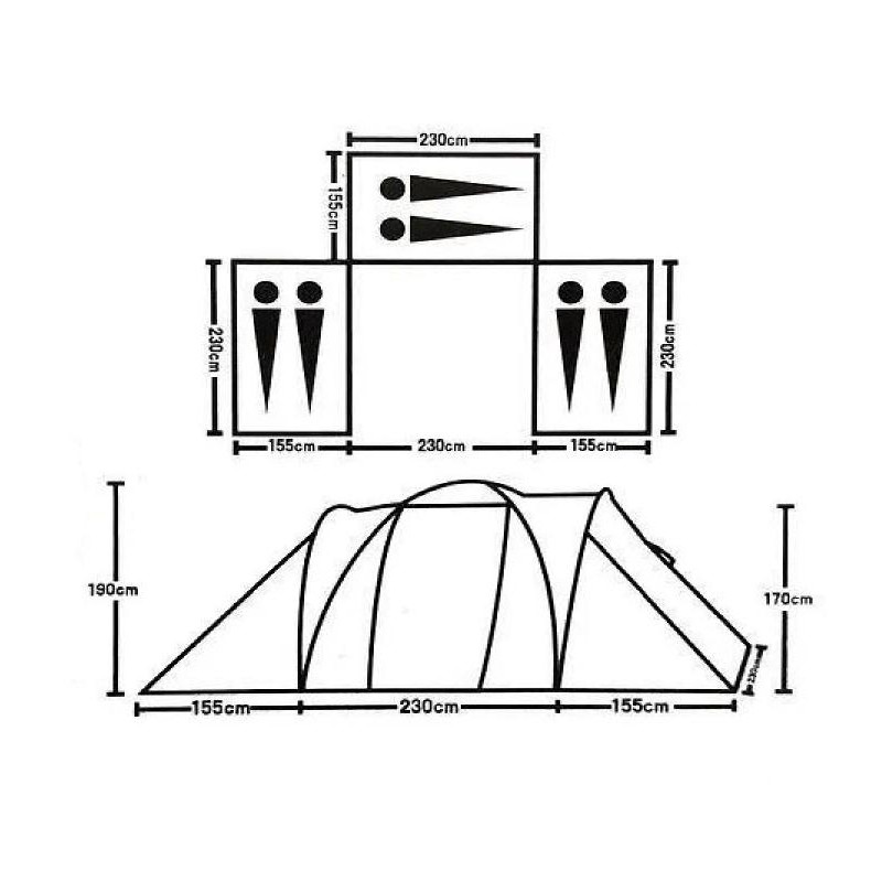 Схема розташування та розмірів намету 6 місного на 3 кімнати Lanyu 1699-3 - фото