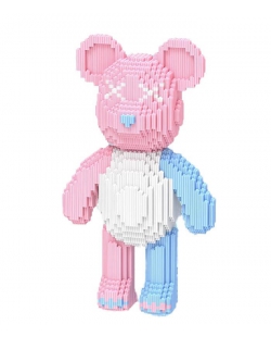 3D конструктор 3031 подітий. Magic Blocks ведмедик Bearbrick Рожевий з блакитним 55 див.