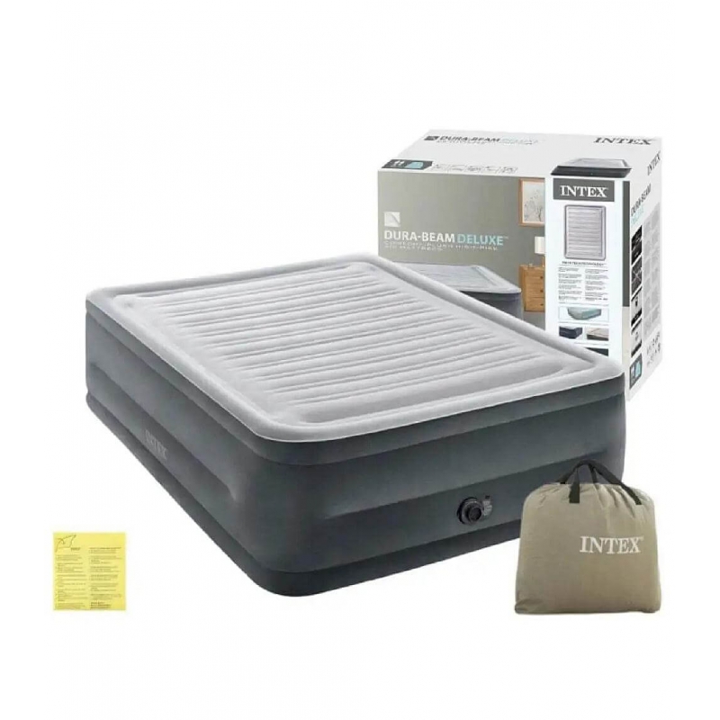 Надувне ліжко Intex 64418 Comfort-Plush 203x152x56 см двоспальне з вбудованим електронасосом