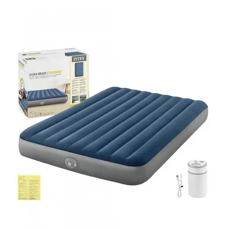 Надувний матрац Intex 64189 Prestige Downy 203x152x25 см з акумуляторним USB насосом