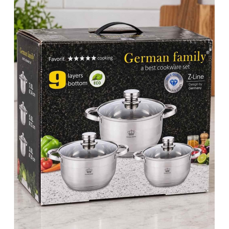 Упаковка набору каструль German Family GF-2053 6 предметів