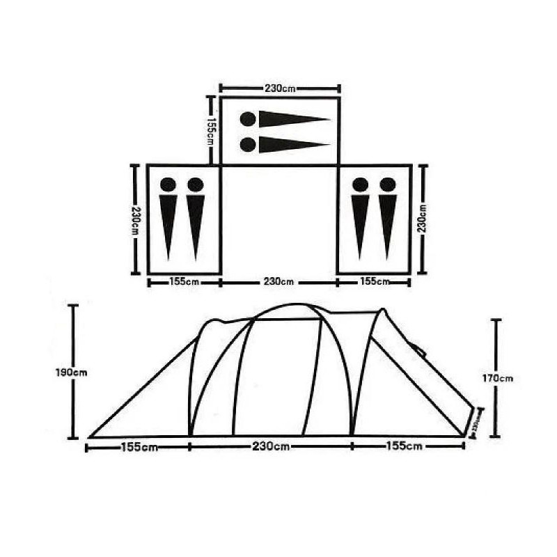 Схема расположения и размеров палатки 6 местной на 3 комнаты Lanyu 1699-3 - фото